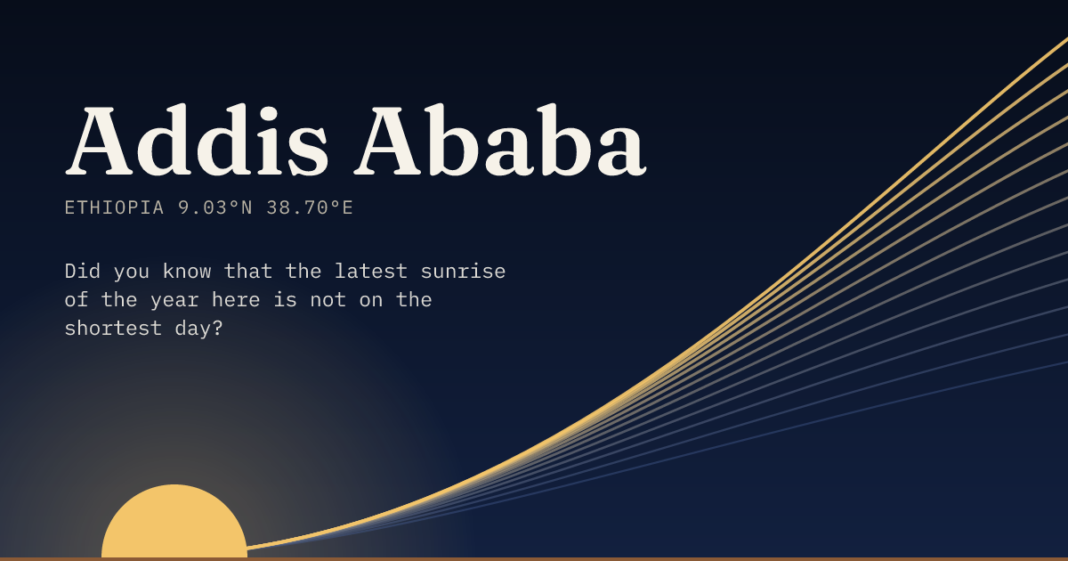 Addis Ababa in large type over a sun rising on the horizon, with a fan of arcs climbing away to the right.