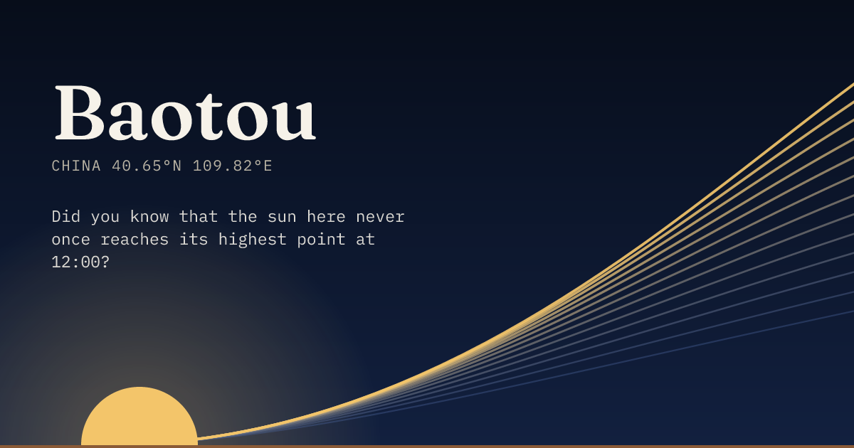 Baotou in large type over a sun rising on the horizon, with a fan of arcs climbing away to the right.