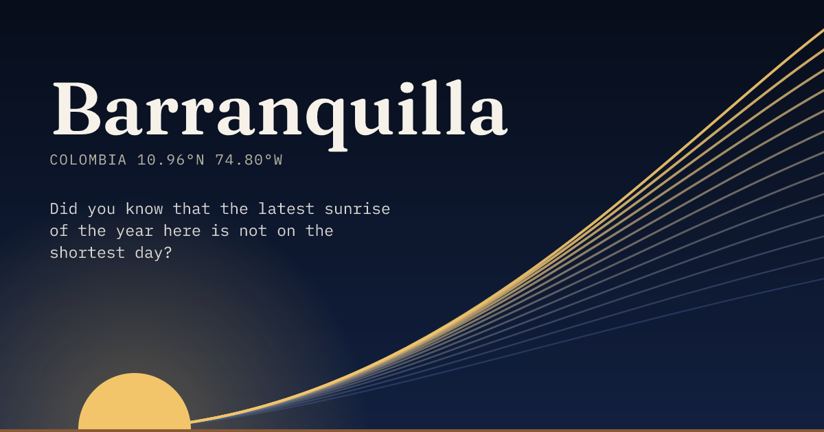 Barranquilla in large type over a sun rising on the horizon, with a fan of arcs climbing away to the right.