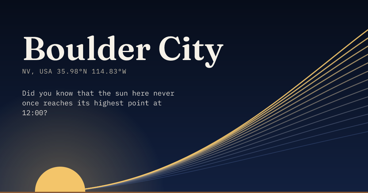Boulder City in large type over a sun rising on the horizon, with a fan of arcs climbing away to the right.