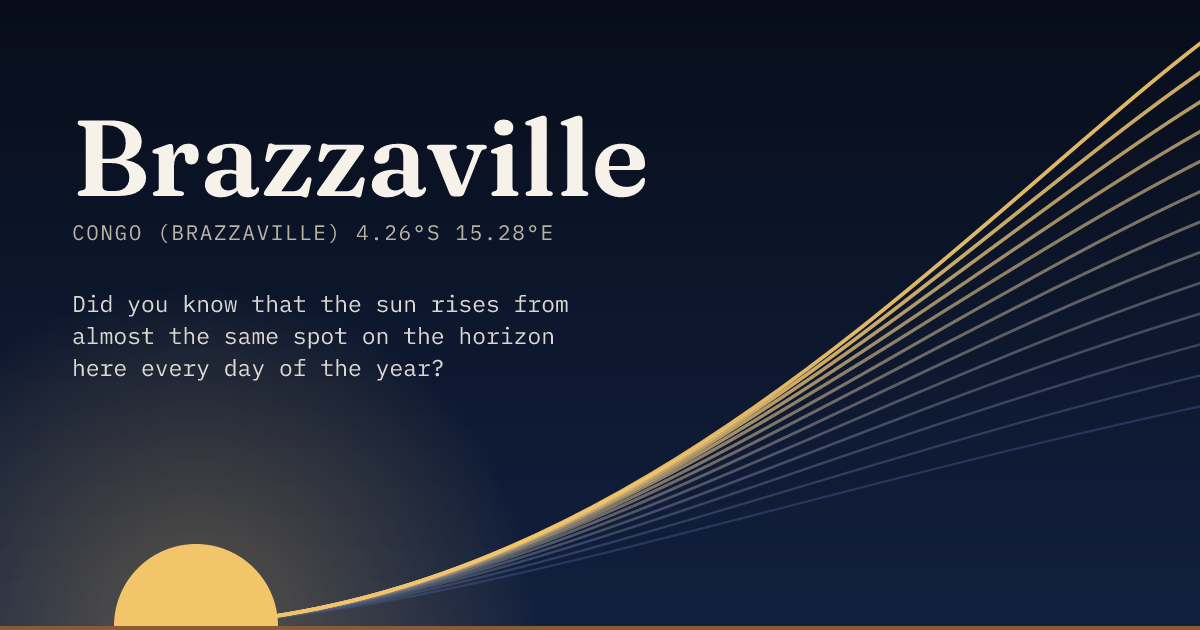 Brazzaville in large type over a sun rising on the horizon, with a fan of arcs climbing away to the right.