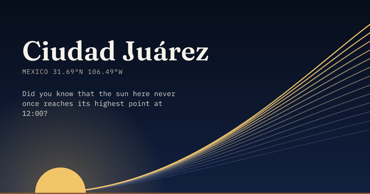 Ciudad Juárez in large type over a sun rising on the horizon, with a fan of arcs climbing away to the right.