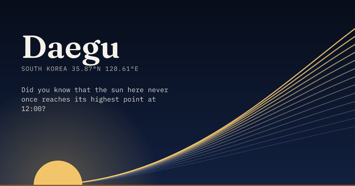 Daegu in large type over a sun rising on the horizon, with a fan of arcs climbing away to the right.