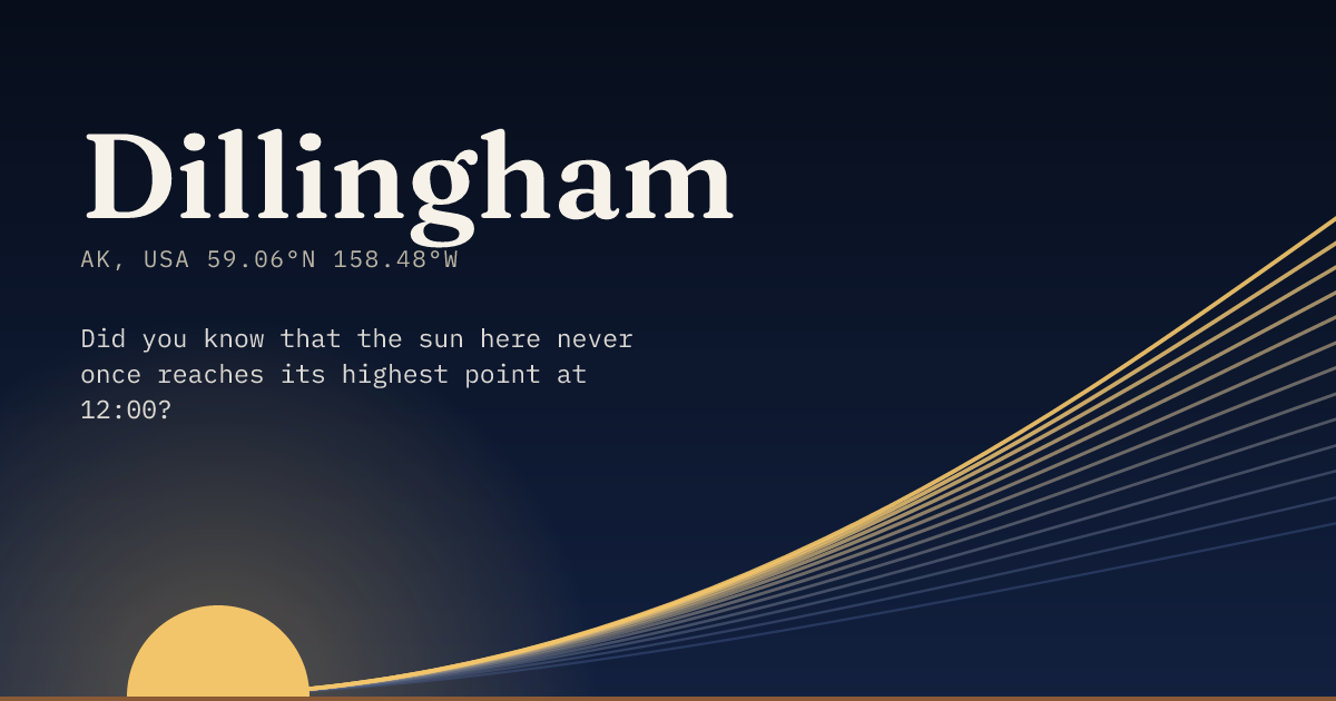 Dillingham in large type over a sun rising on the horizon, with a fan of arcs climbing away to the right.
