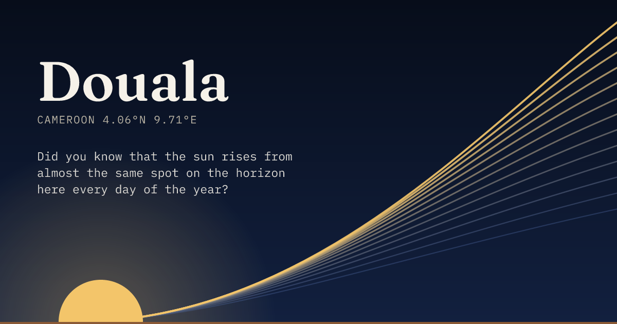 Douala in large type over a sun rising on the horizon, with a fan of arcs climbing away to the right.