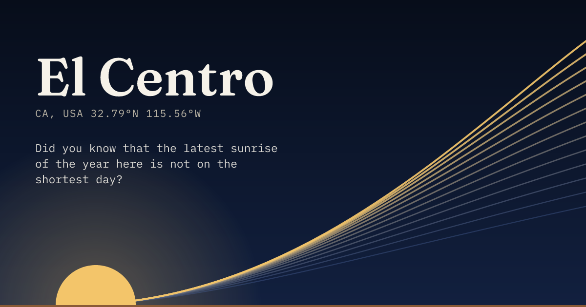 El Centro in large type over a sun rising on the horizon, with a fan of arcs climbing away to the right.