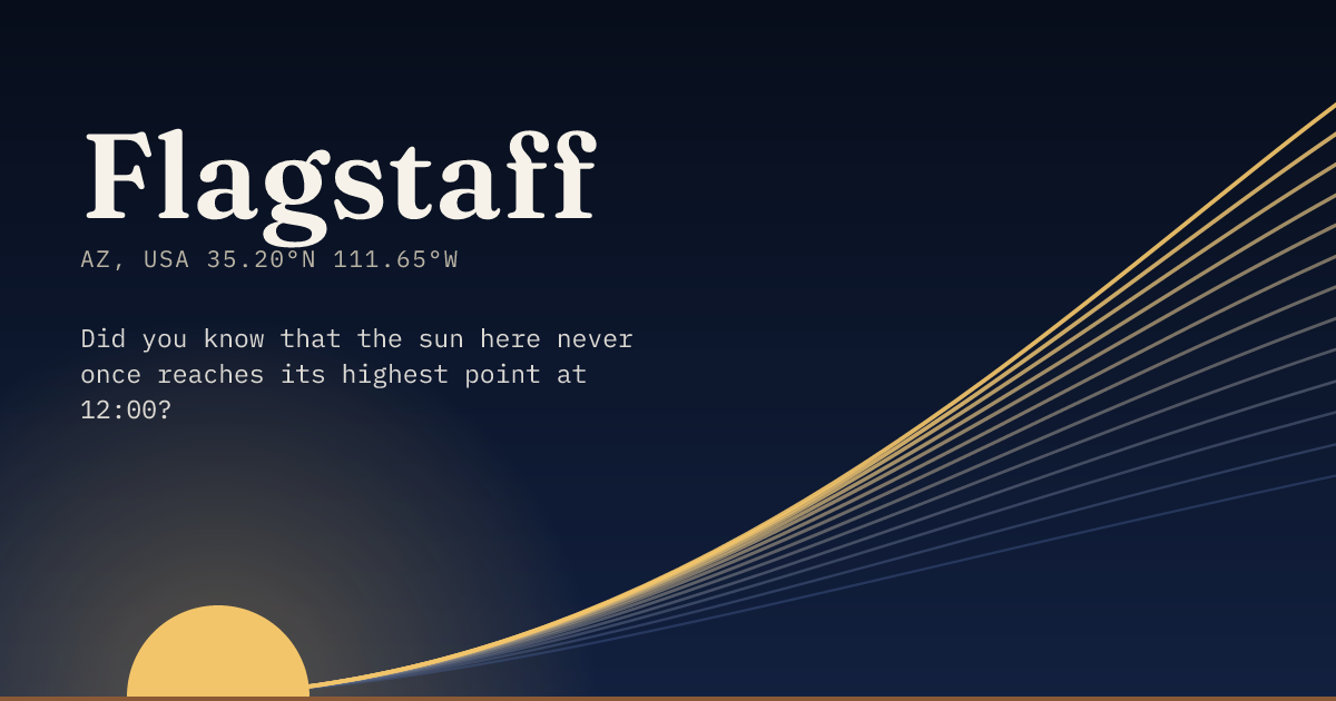 Flagstaff in large type over a sun rising on the horizon, with a fan of arcs climbing away to the right.