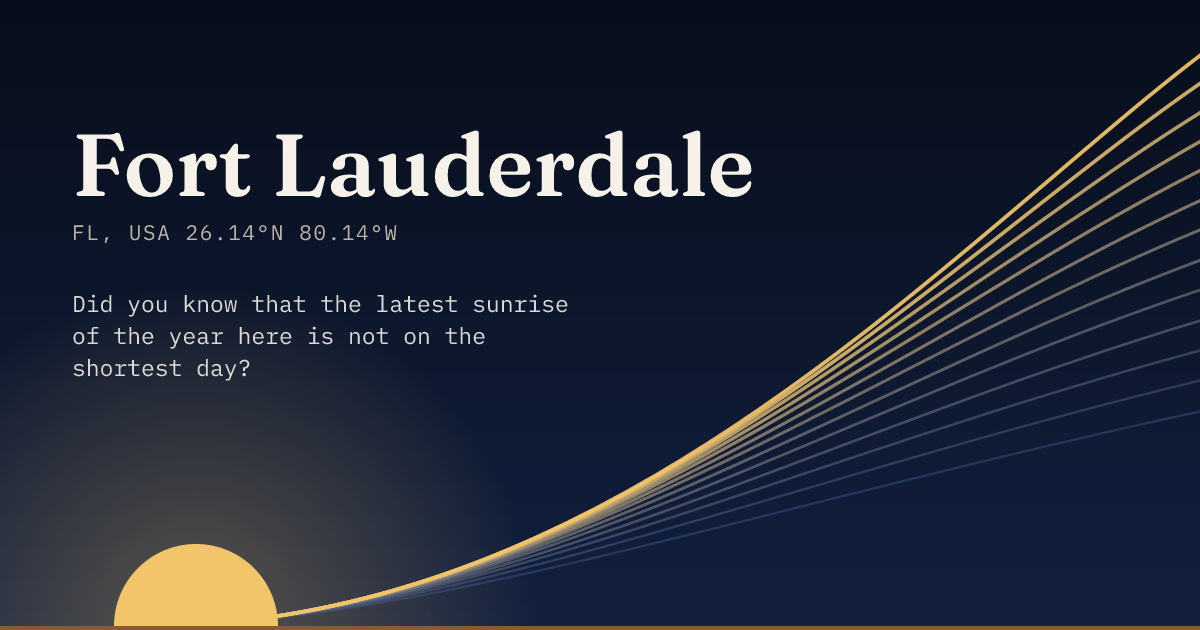 Fort Lauderdale in large type over a sun rising on the horizon, with a fan of arcs climbing away to the right.