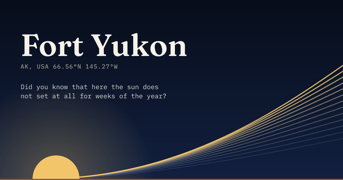 Fort Yukon in large type over a sun rising on the horizon, with a fan of arcs climbing away to the right.