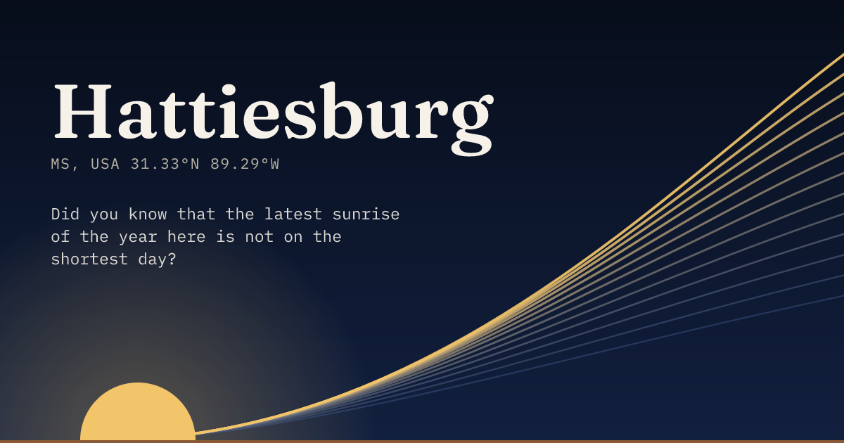 Hattiesburg in large type over a sun rising on the horizon, with a fan of arcs climbing away to the right.