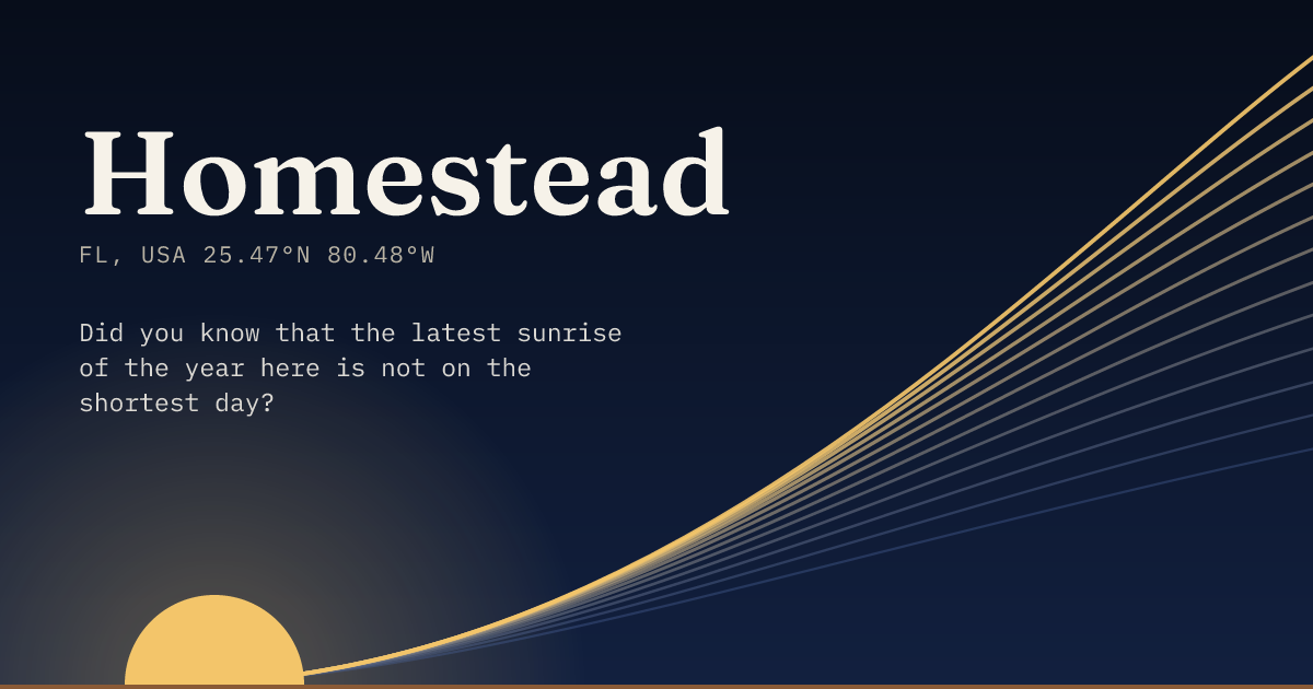 Homestead in large type over a sun rising on the horizon, with a fan of arcs climbing away to the right.