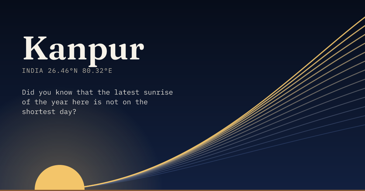 Kanpur in large type over a sun rising on the horizon, with a fan of arcs climbing away to the right.