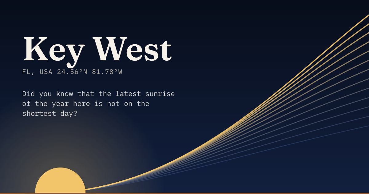 Key West in large type over a sun rising on the horizon, with a fan of arcs climbing away to the right.