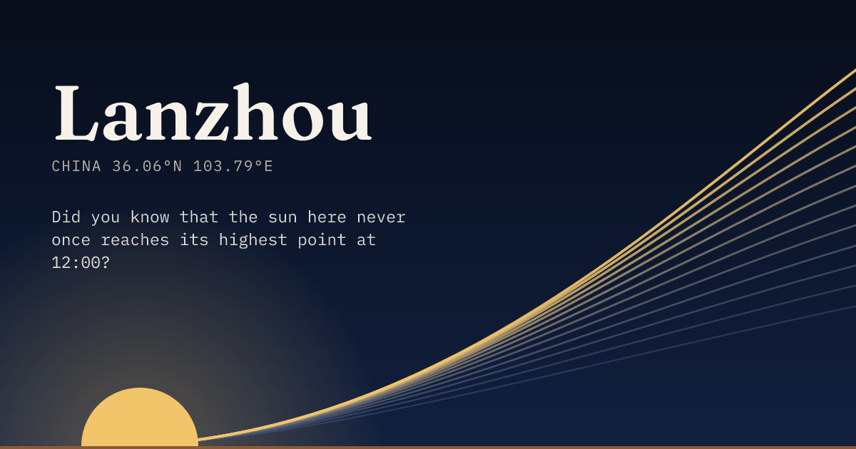 Lanzhou in large type over a sun rising on the horizon, with a fan of arcs climbing away to the right.