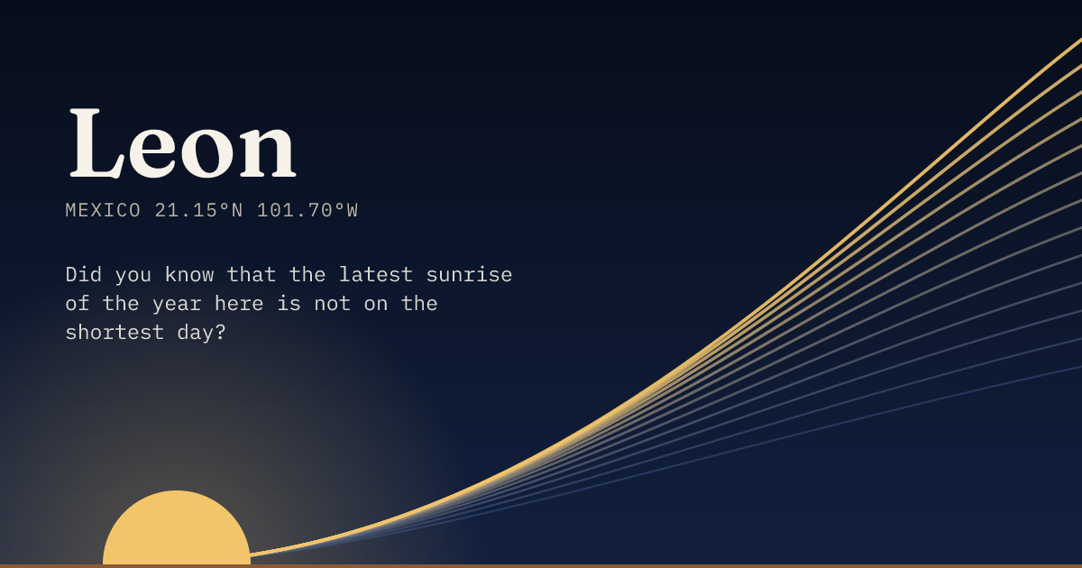 Leon in large type over a sun rising on the horizon, with a fan of arcs climbing away to the right.