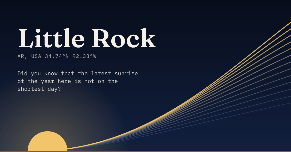 Little Rock in large type over a sun rising on the horizon, with a fan of arcs climbing away to the right.