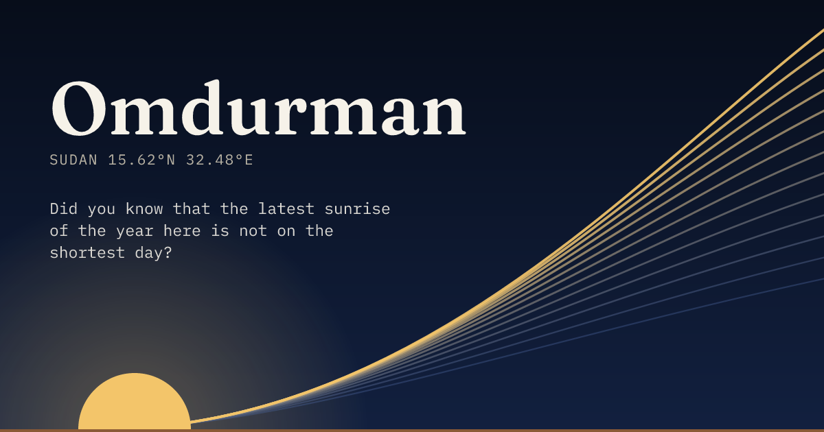 Omdurman in large type over a sun rising on the horizon, with a fan of arcs climbing away to the right.