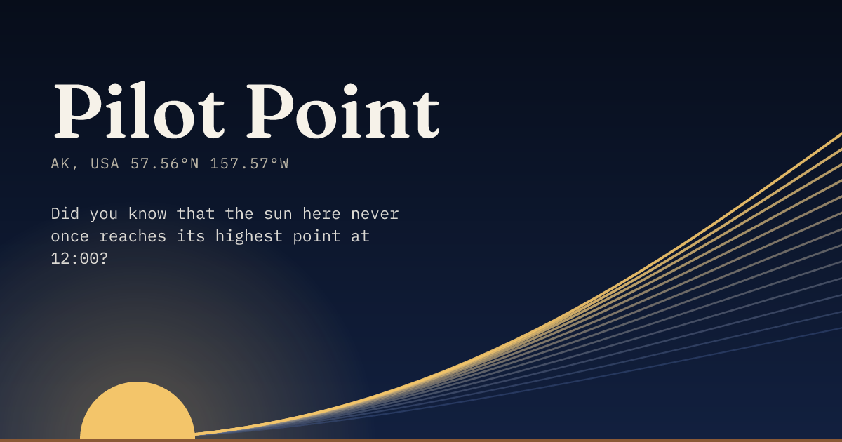 Pilot Point in large type over a sun rising on the horizon, with a fan of arcs climbing away to the right.
