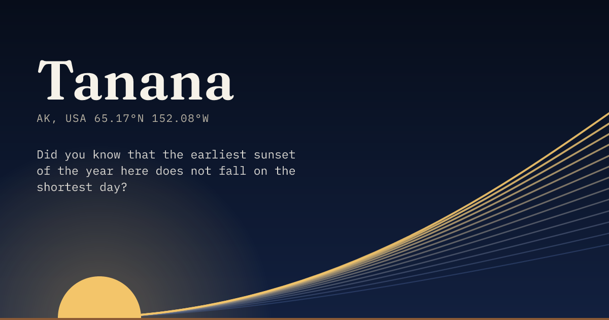 Tanana in large type over a sun rising on the horizon, with a fan of arcs climbing away to the right.