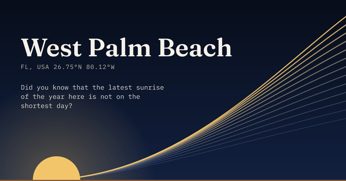 West Palm Beach in large type over a sun rising on the horizon, with a fan of arcs climbing away to the right.