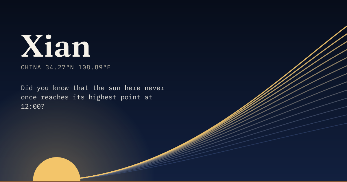 Xian in large type over a sun rising on the horizon, with a fan of arcs climbing away to the right.