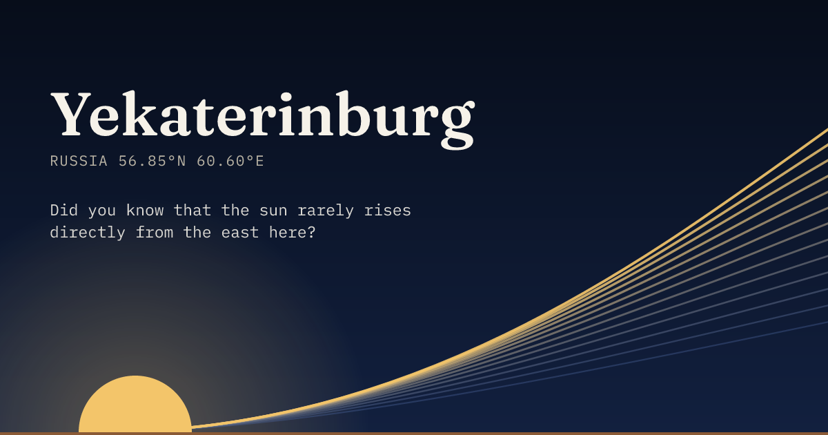 Yekaterinburg in large type over a sun rising on the horizon, with a fan of arcs climbing away to the right.